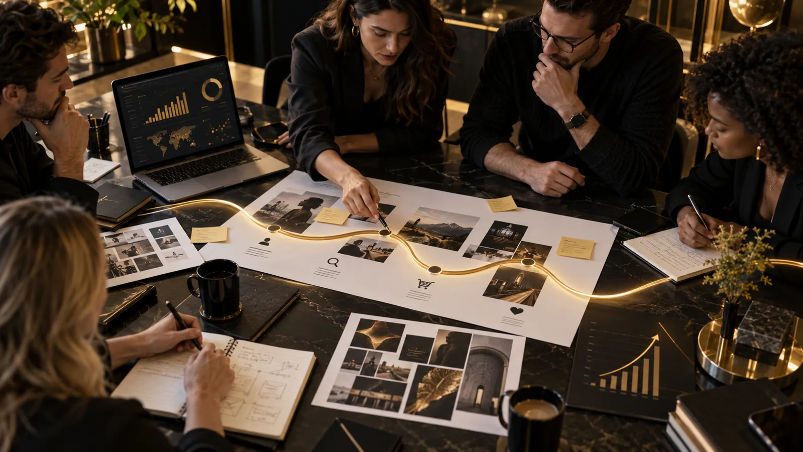 Equipo de Entelequia revisando el mapa estratégico de una marca